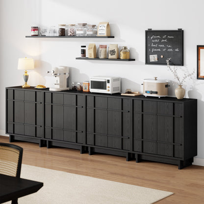 Laintene Buffet Cabinet with Skeletal Lines Doors, Sideboard Storage Cabinet with Adjustable Shelves for Kitchen, Wood Coffee Bar Cabinet TV Stands for Living Room, Black Set of 4