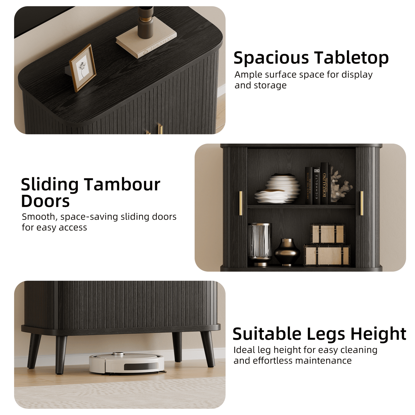 Laintene Sideboard Buffet Cabinet, Storage Cabinet with Sliding Door & Adjustable Shelf, Fluted Accent Coffee Bar for Kitchen, Entryway, Walnut Black