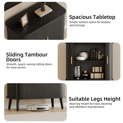 Laintene Sideboard Buffet Cabinet, Storage Cabinet with Sliding Door & Adjustable Shelf, Fluted Accent Coffee Bar for Kitchen, Entryway, Walnut Black