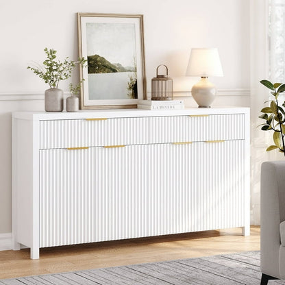 Buffet Cabinet with 2 Drawers, 55" Storage Cabinet with Fluted Panel Doors, Adjustable Shelves for Kitchen, TV Stands for Living Room, Entryway, White