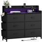 Dresser for Bedroom, 6 Drawer Dresser with LED Lights and Charging Station, Wide Chest of 6 Drawers with Open Space, Modern Large Capacity Storage Cabinet, Living Room, Hallway, Black