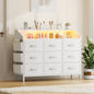 Dresser for Bedroom, 9 Drawer Dresser with LED Lights and Charging Station, Wide Chest of 6 Drawers with Open Space, Modern Large Capacity Storage Cabinet, Living Room, Hallway, White
