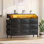 Dresser for Bedroom, 9 Drawer Dresser with LED Lights and Charging Station, Wide Chest of 6 Drawers with Open Space, Modern Large Capacity Storage Cabinet, Living Room, Hallway, Black PU