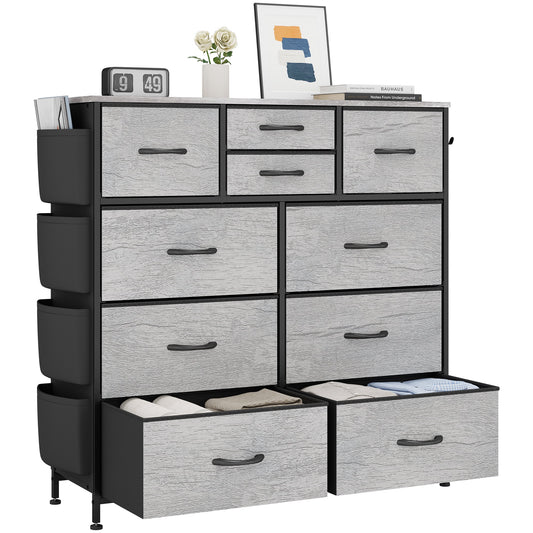 Dresser for Bedroom, Storage Organizer with 10 Drawers, Chest of Drawers with Fabric Bins, Sturdy Metal Frame, Wood Tabletop for Guest Room, Closet, Entryway, Oak