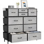 Dresser for Bedroom, Storage Organizer with 10 Drawers, Chest of Drawers with Fabric Bins, Sturdy Metal Frame, Wood Tabletop for Guest Room, Closet, Entryway, Oak