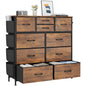 Dresser for Bedroom, Storage Organizer with 10 Drawers, Chest of Drawers with Fabric Bins, Sturdy Metal Frame, Wood Tabletop for Guest Room, Closet, Entryway,Brown