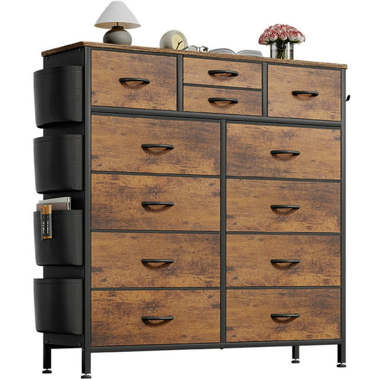 Dresser with 12 Fabric Drawer Stand Desktop Storage Cabinet for Bedroom Organization, Dorm, Front Hall Entryway, Brown