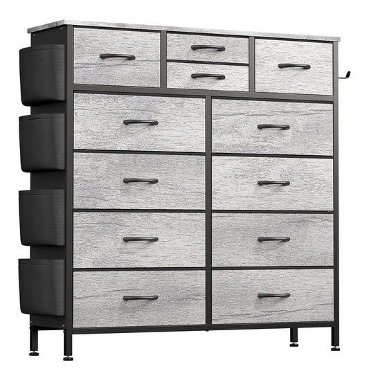 Dresser with 12 Fabric Drawer Stand Desktop Storage Cabinet for Bedroom Organization, Dorm, Front Hall Entryway, Oak