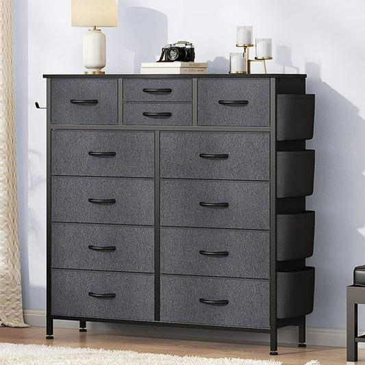 Dresser with 12 Fabric Drawer Stand Desktop Storage Cabinet for Bedroom Organization, Dorm, Front Hall Entryway, Grey