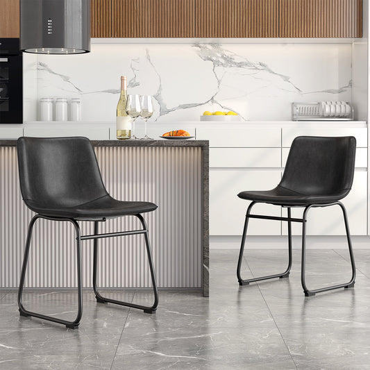 LainTene 18" PU Leather Dining Chairs Set of 2 – Modern Counter Height Kitchen & Bar Stools with Ergonomic Back, Steel Frame & Non-Slip Feet for Home, Café, Restaurant, Black