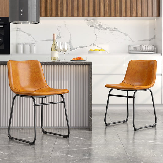 LainTene 18" PU Leather Dining Chairs Set of 2 – Modern Counter Height Kitchen & Bar Stools with Ergonomic Back, Steel Frame & Non-Slip Feet for Home, Café, Restaurant, Brown