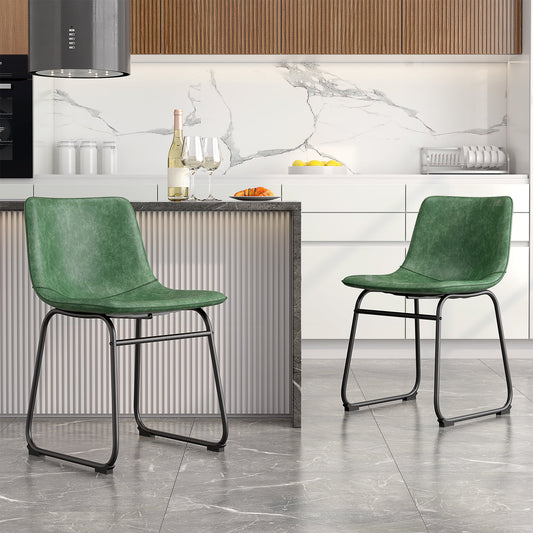 LainTene 18" PU Leather Dining Chairs Set of 2 – Modern Counter Height Kitchen & Bar Stools with Ergonomic Back, Steel Frame & Non-Slip Feet for Home, Café, Restaurant, Green