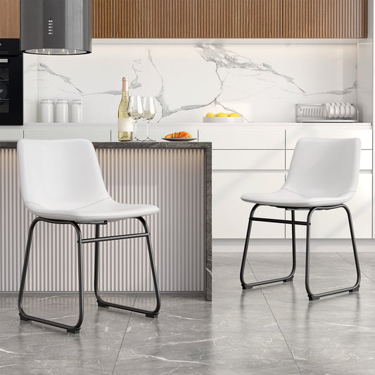 LainTene 18" PU Leather Dining Chairs Set of 2 – Modern Counter Height Kitchen & Bar Stools with Ergonomic Back, Steel Frame & Non-Slip Feet for Home, Café, Restaurant, White