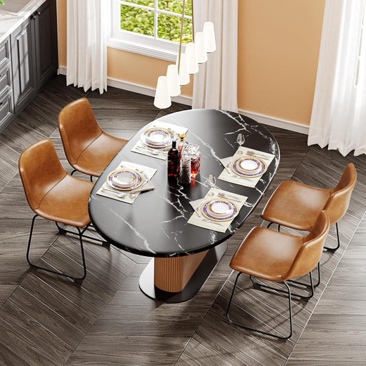 LainTene 18" PU Leather Dining Chairs Set of 4 – Modern Counter Height Kitchen & Bar Stools with Ergonomic Back, Steel Frame & Non-Slip Feet for Home, Café, Restaurant, Brown