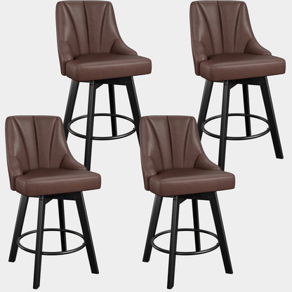 LainTene 24" Counter Height Swivel Bar Stools Set of 4, PU Leather Upholstered Counter Barstools with Solid Wood Legs and Backs for Kitchen Island, Home Bar
