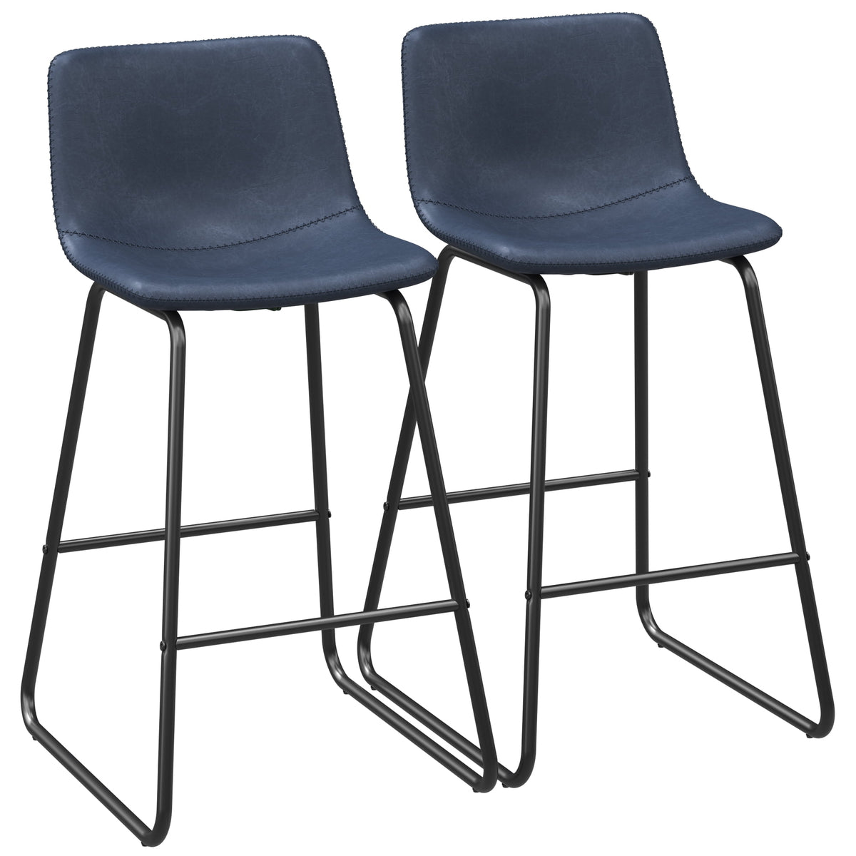 LainTene 26" Bar Stools Set of 2 – Faux Leather Counter Height Stools with Backrest & Footrest, Heavy-Duty Metal Frame for Kitchen, Bar, Living Room, Blue