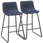 LainTene 26" Bar Stools Set of 2 – Faux Leather Counter Height Stools with Backrest & Footrest, Heavy-Duty Metal Frame for Kitchen, Bar, Living Room, Blue