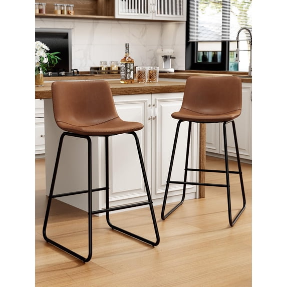 LainTene 26" Bar Stools Set of 2 – Faux Leather Counter Height Stools with Backrest & Footrest, Heavy-Duty Metal Frame for Kitchen, Bar, Living Room, Dark Brown