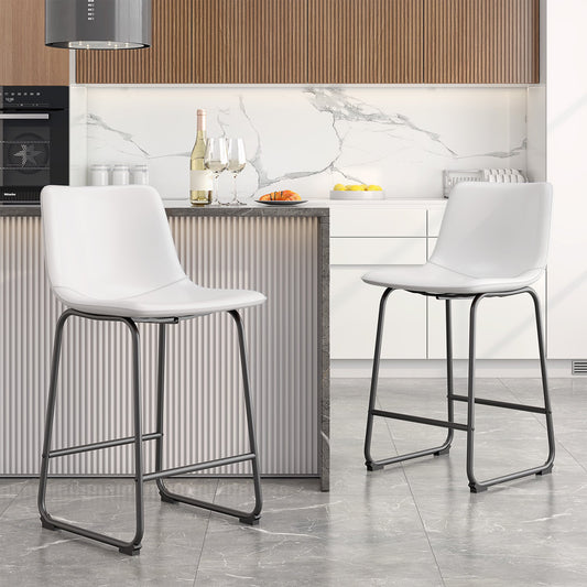 LainTene 26" PU Leather Bar Stools Set of 2 – Modern Counter Height Stools with Back, Footrest & Sturdy Metal Legs for Kitchen, Bar, Living Room, White