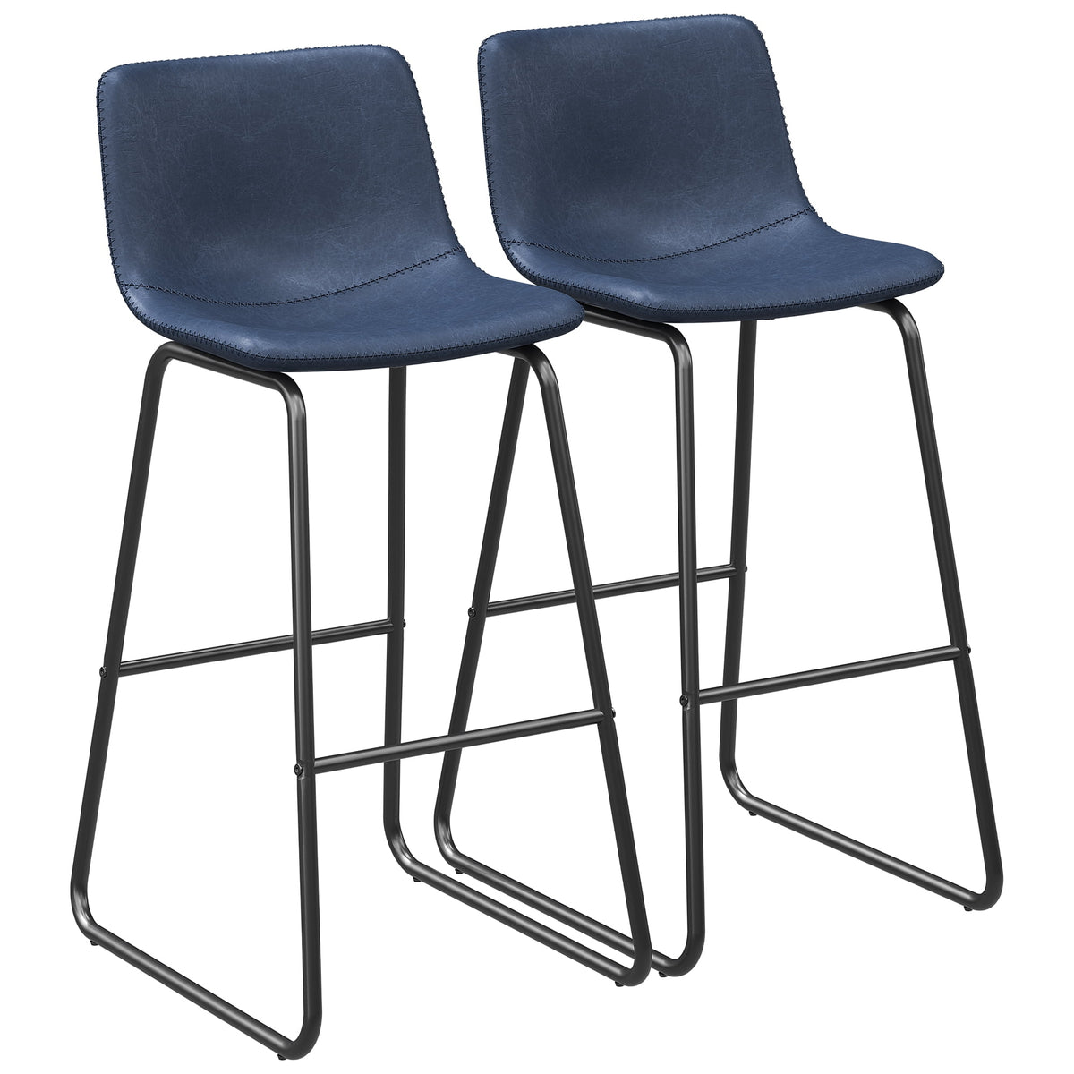 LainTene 30" Bar Stools Set of 2 – Faux Leather Counter Height Stools with Backrest & Footrest, Heavy-Duty Metal Frame for Kitchen, Bar, Living Room, Blue