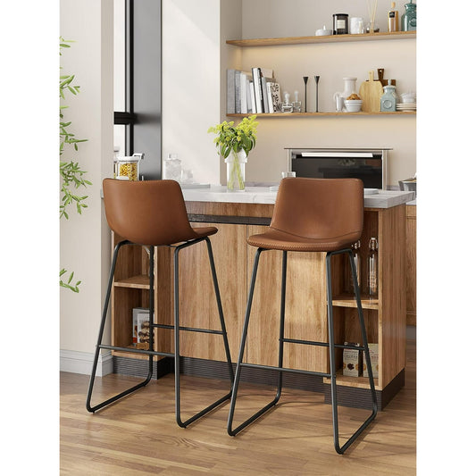 LainTene 30" Bar Stools Set of 2 – Faux Leather Counter Height Stools with Backrest & Footrest, Heavy-Duty Metal Frame for Kitchen, Bar, Living Room, Dark Brown