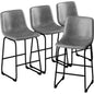 LainTene 30" PU Leather Bar Stools Set of 4 – Modern Counter Height Stools with Back, Footrest & Sturdy Metal Legs for Kitchen, Bar, Living Room, Gray