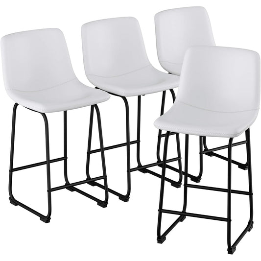 LainTene 30" PU Leather Bar Stools Set of 4 – Modern Counter Height Stools with Back, Footrest & Sturdy Metal Legs for Kitchen, Bar, Living Room, White