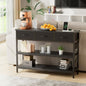 Valu4me 43.3" Console Table with Power Outlets & USB Ports, Narrow Sofa Table with 3 Fabric Drawers for Hallway, Foyer, Living Room, Black
