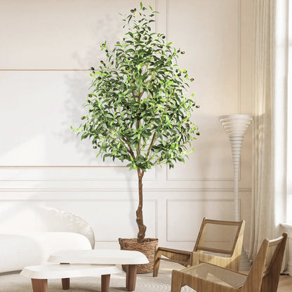 Laintene 6ft Artificial Olive Tree – Realistic Faux Olive Tree with 1440 Leaves & Black Pot, Indoor Greenery for Living Room, Office, or Home Decor, Easy Assembly