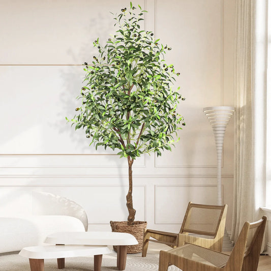 Laintene 6ft Artificial Olive Tree – Realistic Faux Olive Tree with 1440 Leaves & Black Pot, Indoor Greenery for Living Room, Office, or Home Decor, Easy Assembly