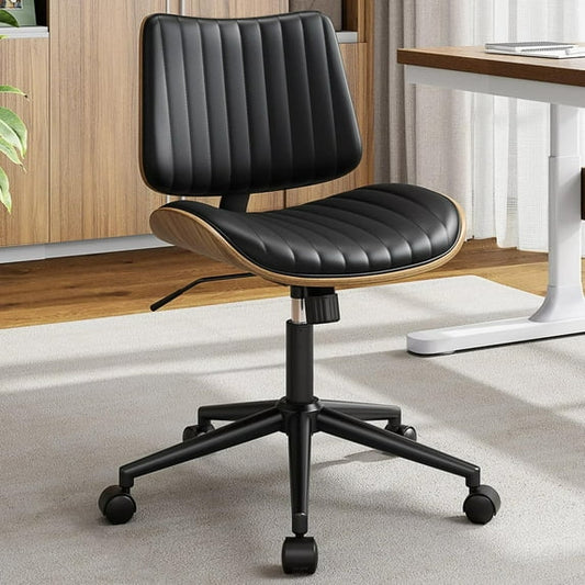 LainTene Armless Office Chairs with Wheels, Adjustable Swivel Task Chairs with Walnut Backrest, Lumbar Support & Lozenge Pattern, Modern Desk Chairs for Small Spaces, Home Office or Meeting Room