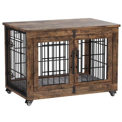 LainTene Dog Crate Furniture, Dog Kennels for Inside with Pads and Wheels, Heavy Duty Pet House for Small Medium Dogs, Browm