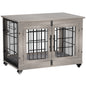 LainTene Dog Crate Furniture, Dog Kennels for Inside with Pads and Wheels, Heavy Duty Pet House for Small Medium Dogs, Gray
