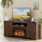Laintene TV Stand with Fireplace for 65" TV, Electric Fireplace Entertainment Center with Storage Cabinets & Adjustable Shelves, 1400W Heater Farmhouse TV Stand for Living Room, Brown