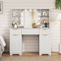 LainTene Makeup Vanity Table with Lights and Mirror, Vanity Desk with 3 Drawers & 2 Large Storage Cabinets and Charging Station for Bedroom