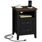 LainTene Nightstand with Charging Station, Farmhouse Bedside Table with 2 Drawers, USB & AC Outlets for Bedroom & Living Room, Oak Black Finish