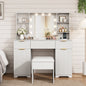 LainTene Vanity Set with Stool, Makeup Vanity Table with Lights and Mirror, Vanity Desk with 3 Drawers & 2 Large Storage Cabinets and Charging Station for Bedroom