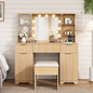 LainTene Vanity Set with Stool, Makeup Vanity Table with Lights and Mirror, Vanity Desk with 3 Drawers & 2 Large Storage Cabinets and Charging Station for Bedroom