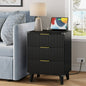 Laintene 3-Drawer Dresser for Bedroom, Nightstand with Charging Station - Modern Fluted with Solid Wood Legs, 2 AC Outlets & 2 USB Ports, Small End Table with Storage, Black