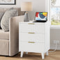 Laintene 3-Drawer Dresser for Bedroom, Nightstand with Charging Station - Modern Fluted with Solid Wood Legs, 2 AC Outlets & 2 USB Ports, Small End Table with Storage, White