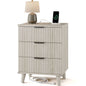 Laintene 3-Drawer Dresser for Bedroom, Nightstand with Charging Station - Modern Fluted with Solid Wood Legs, 2 AC Outlets & 2 USB Ports, Small End Table with Storage, White Oak