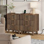 Laintene 3-Drawer Dresser Set of 2, Nightstand with Charging Station - Modern Fluted with Solid Wood Legs, 2 AC Outlets & 2 USB Ports, Small End Table with Storage, Walnut
