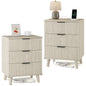 Laintene 3-Drawer Dresser Set of 2, Nightstand with Charging Station - Modern Fluted with Solid Wood Legs, 2 AC Outlets & 2 USB Ports, Small End Table with Storage, White Oak
