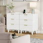 Laintene 3-Drawer Dresser Set of 2, Nightstand with Charging Station - Modern Fluted with Solid Wood Legs, 2 AC Outlets & 2 USB Ports, Small End Table with Storage, White