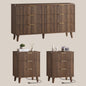 Laintene 3-Piece Boho Bedroom Set - 6-Drawer Dresser & 2 Nightstands with 3 Drawers & USB Charging, Fluted Wooden Storage, Modern Dresser & Nightstand Combo, Walnut