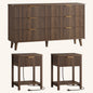 Laintene 3-Piece Boho Bedroom Set - 6-Drawer Dresser & 2 Nightstands with Drawer & USB Charging, Fluted Wooden Storage, Modern Dresser & Nightstand Combo, Walnut