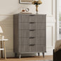 Laintene 5-Drawer Tall Dresser for Bedroom, Slim Boho Bedroom Furniture with Fluted Wave Design, Solid Wood Dresser, Closet & Small Spaces, Dark Grey Oak