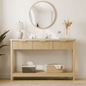 Laintene Fluted Console Table, 51" Narrow Entryway Table with 3 Drawers, Console Table Sofa Table with Storage Open Shelf, Modern Display Shelf for Hallway Living Room, Natural Oak