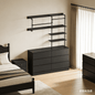 Laintene 6 Drawer Dresser with Industrial Pipe Clothing Rack, Wall Mounted Closet System with Hanging Rods & Open Shelves, Heavy Duty Storage for Bedroom, Black