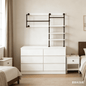 Laintene 6 Drawer Dresser with Industrial Pipe Clothing Rack, Wall Mounted Closet System with Hanging Rods & Open Shelves, Heavy Duty Storage for Bedroom, White